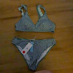 Green and White striped bikini